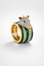Enamel & Diamond Bull Motif Ring in 18K Yellow and White Gold-Saleh Sallom