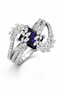 2.01 Carat Natural Emerald-Cut Iolite & 1.09 Carat Diamond Ring in 18K White Gold | IGI Certified | Saleh Sallom-Saleh Sallom
