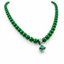 Green Bead Necklace with Square-Cut Green Gem Pendant in 18K White Gold-Saleh Sallom