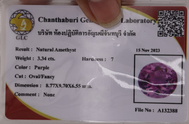 GLC Certified Natural Amethyst | 3.34 Carats Oval Fancy Cut | Purple Luxury Gemstone-Saleh Sallom