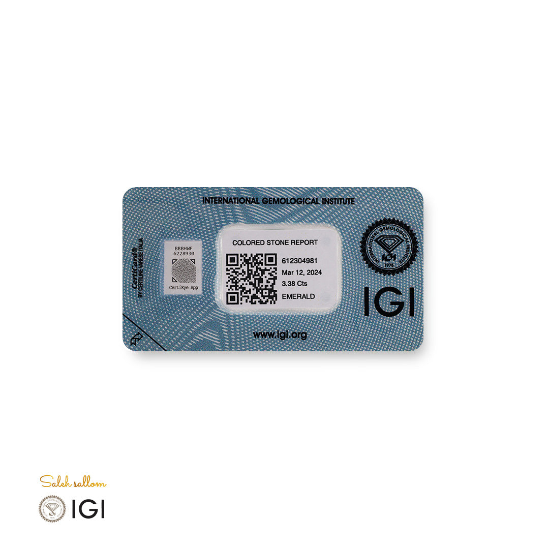 Natural Emerald – Certified by IGI | 3.38 Carats | Report No. 612304981