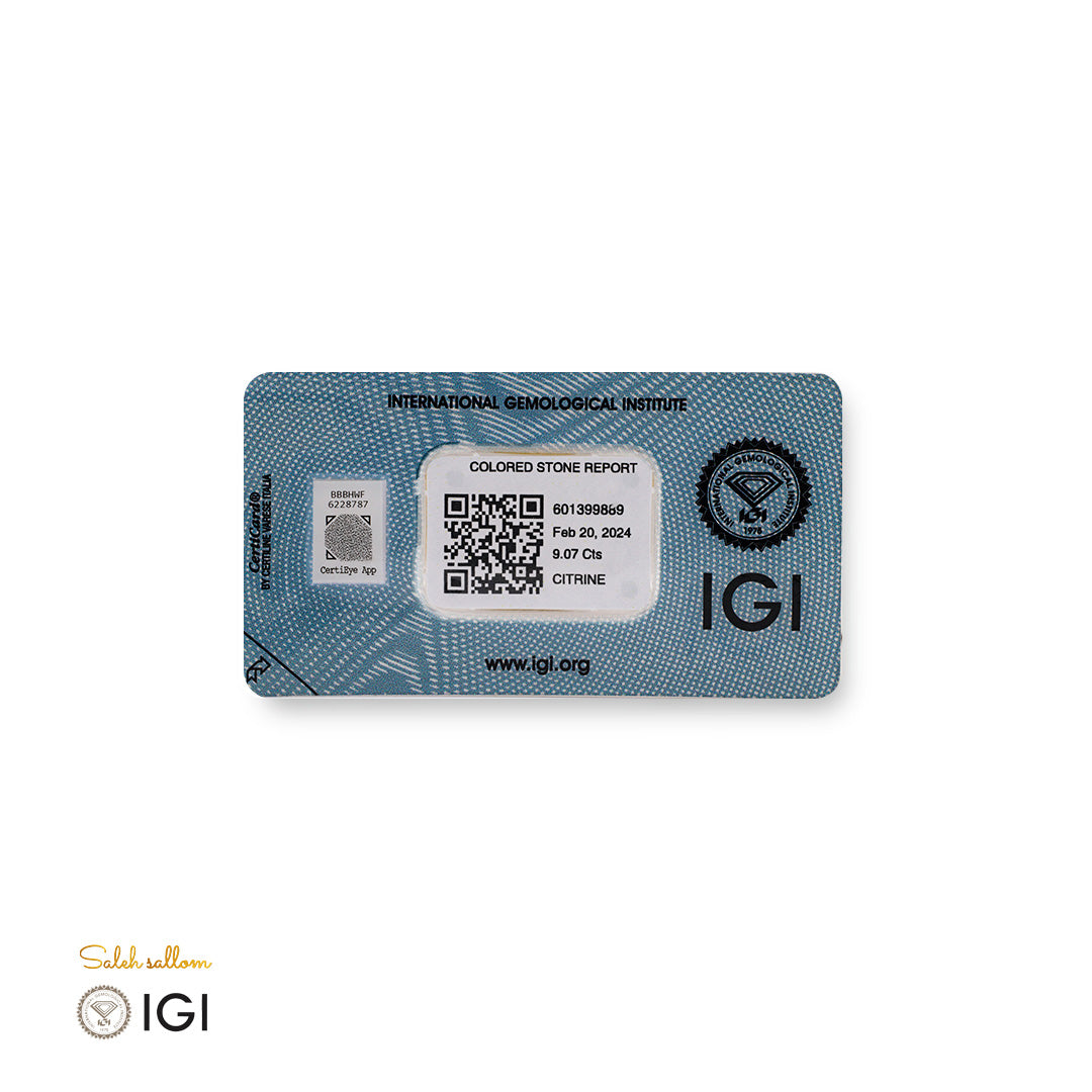 Natural Citrine – Certified by IGI | 9.07 Carats | Report No. 601399889