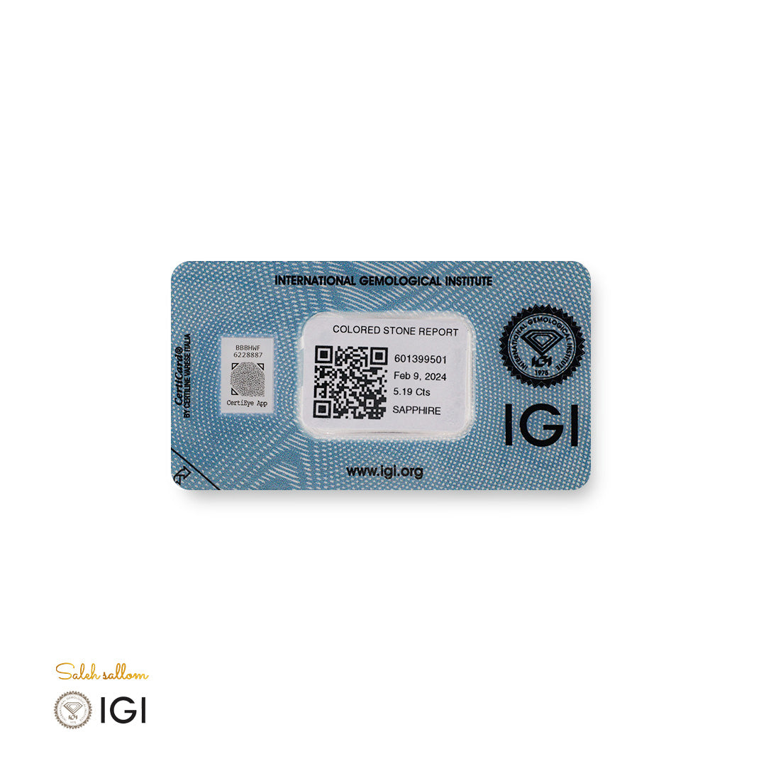 Natural Sapphire – Certified by IGI | 5.19 Carats | Report No. 601399501