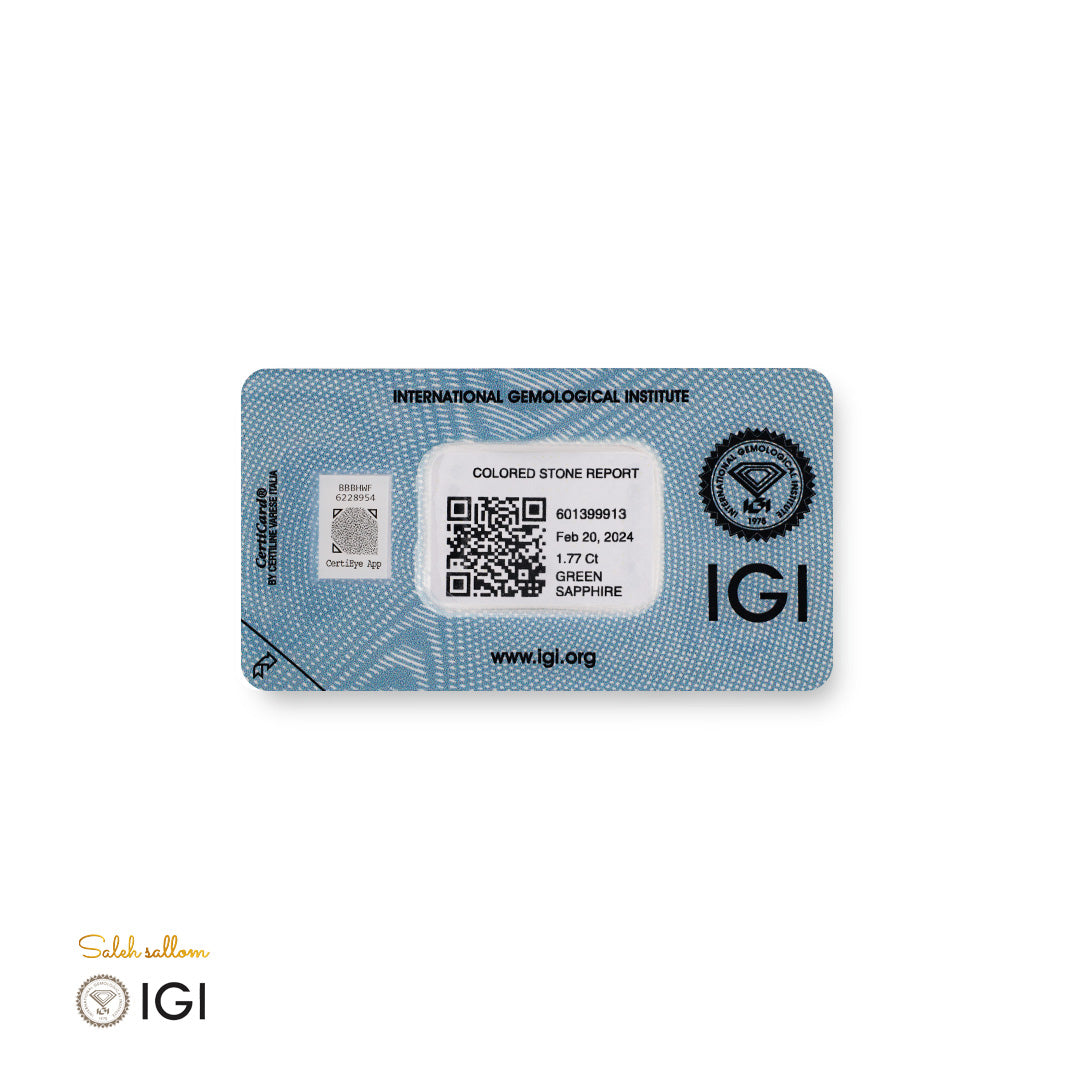 Natural Green Sapphire – Certified by IGI | 1.77 Carats | Report No. 601399913