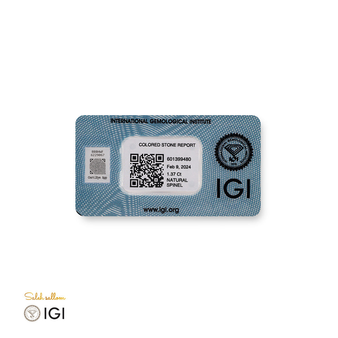 Natural Spinel – Certified by IGI | 1.37 Carats | Report No. 601399480