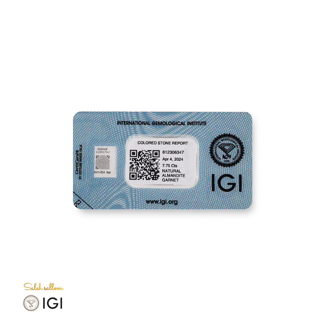 Natural Almandine Garnet – Certified by IGI | 7.75 Carats | Report No. 612306347