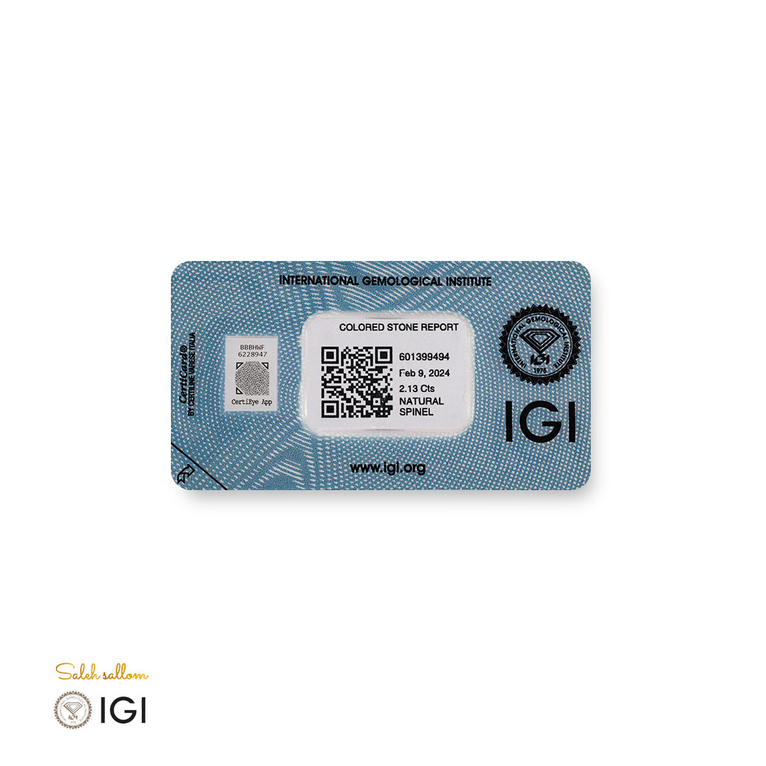 Natural Spinel – Certified by IGI | 2.13 Carats | Report No. 601399494