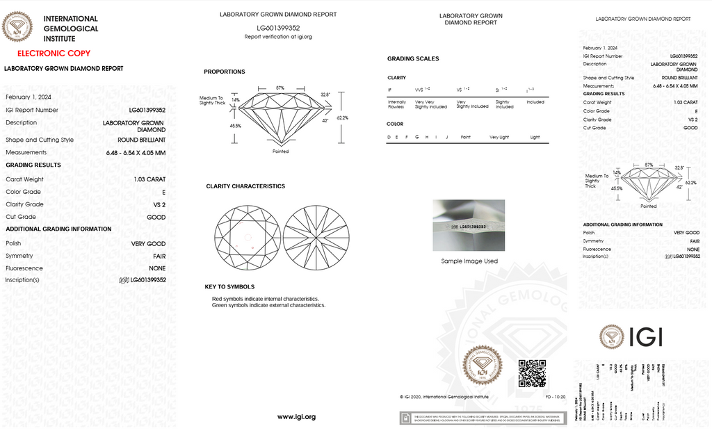 1.03 Carat E Color Lab Grown Diamond – Round Brilliant | IGI Certified | Good Cut-Saleh Sallom