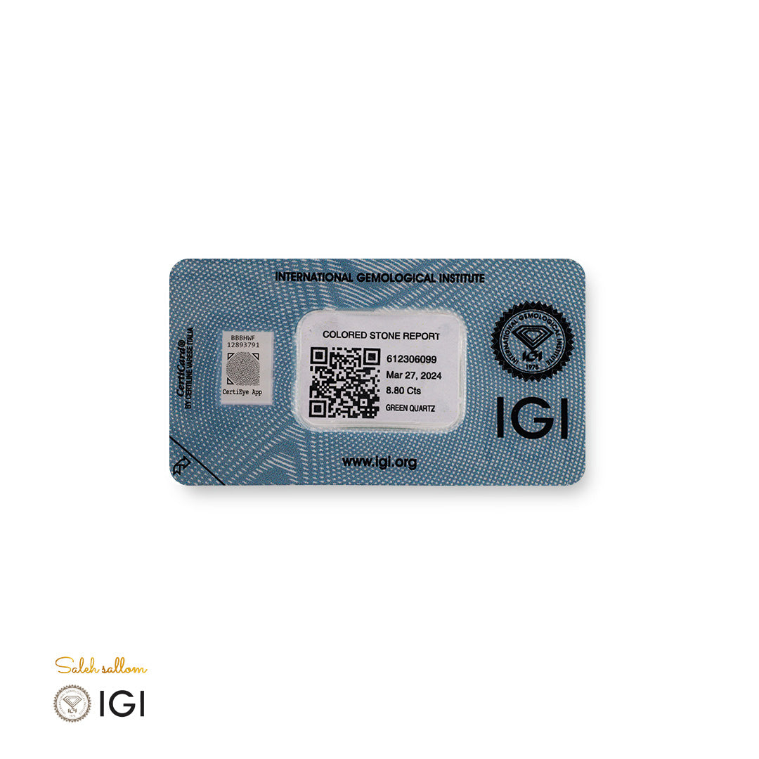 Green Quartz – Certified by IGI | 8.80 Carats | Report No. 612306099