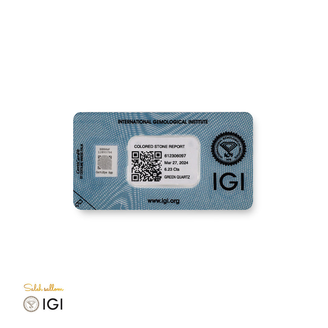 Green Quartz – Certified by IGI | 6.23 Carats | Report No. 612306097