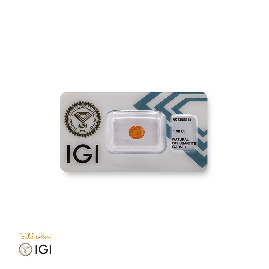 Natural Spessartite Garnet – Certified by IGI | 1.98 Carats | Report No. 601399914