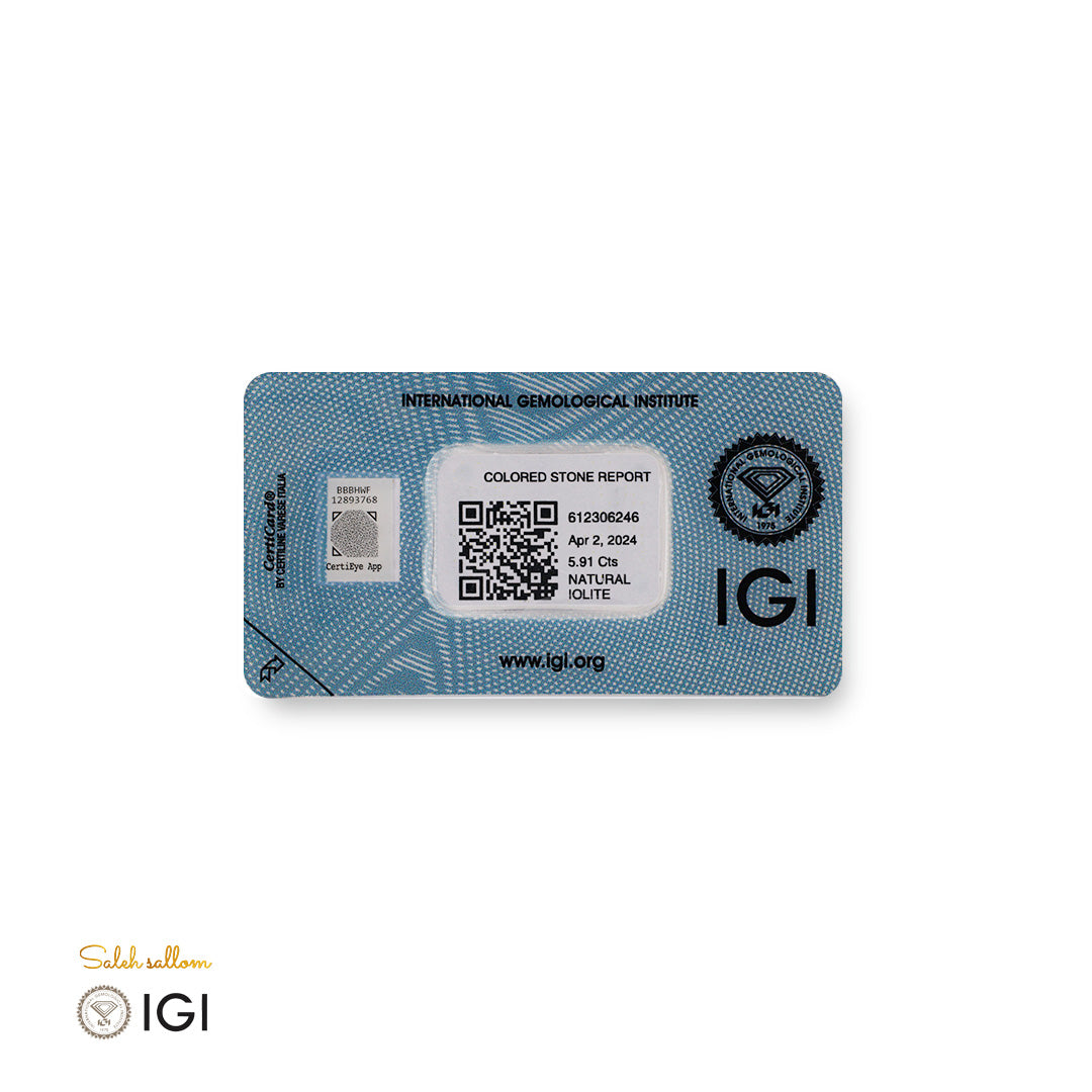 Natural Iolite – Certified by IGI | 5.91 Carats | Report No. 612306246