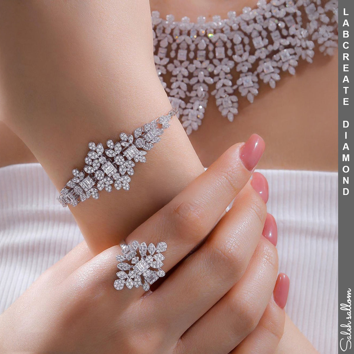 Saleh Sallom | Lab Created Diamonds Bracelet and ring Set  | 3 CT