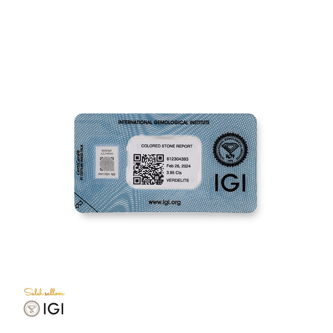 Natural Verdelite – Certified by IGI | 3.95 Carats | Report No. 612304393