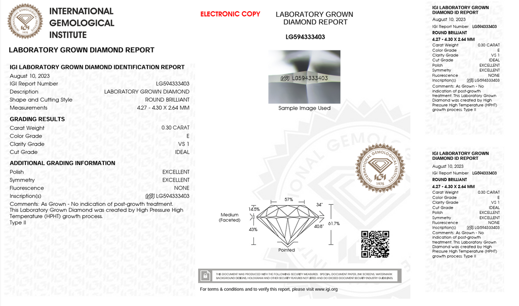 0.30 Carat E Color Lab Grown Diamond – Round Brilliant | IGI Certified-Saleh Sallom