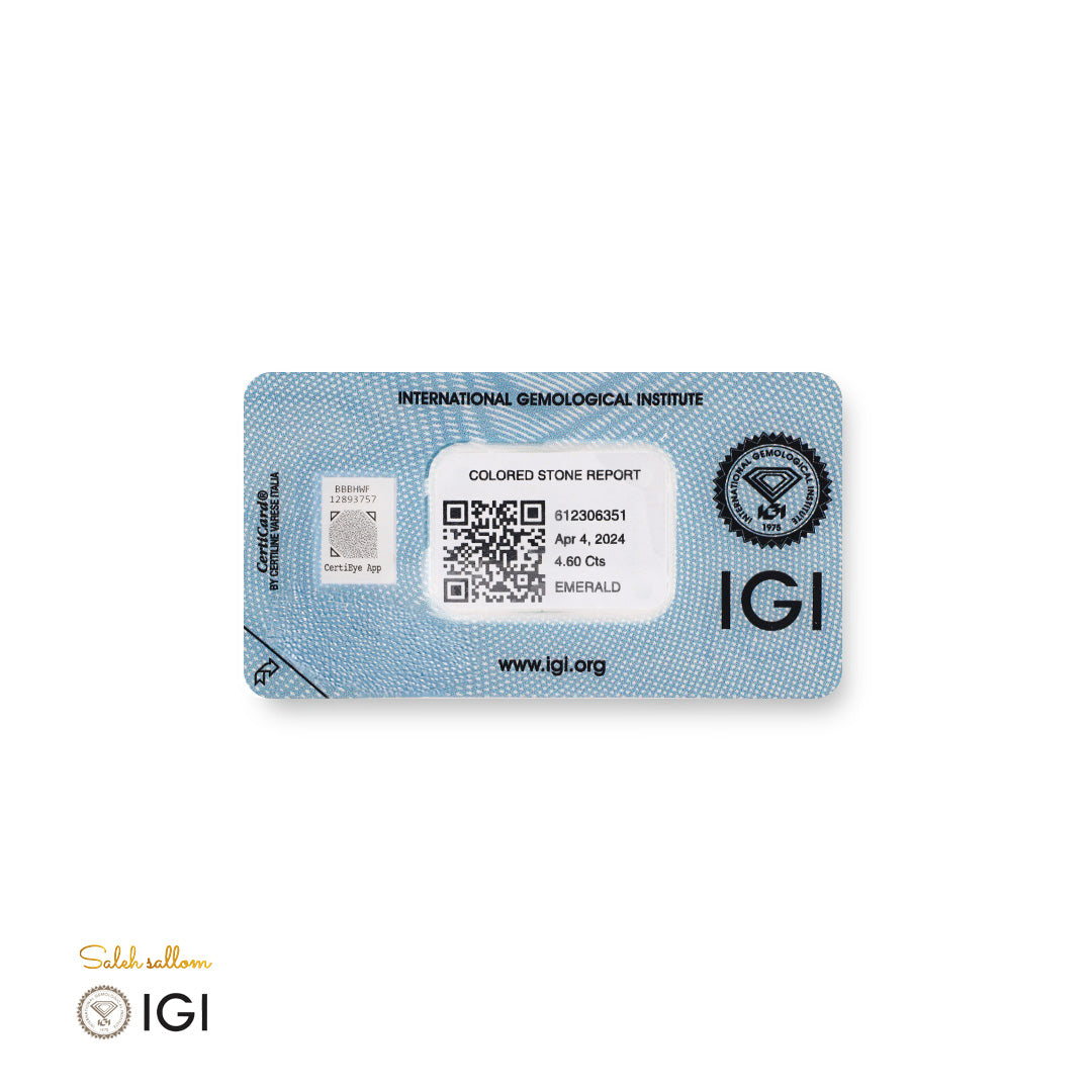 Natural Emerald – Certified by IGI | 4.60 Carats | Report No. 612306351