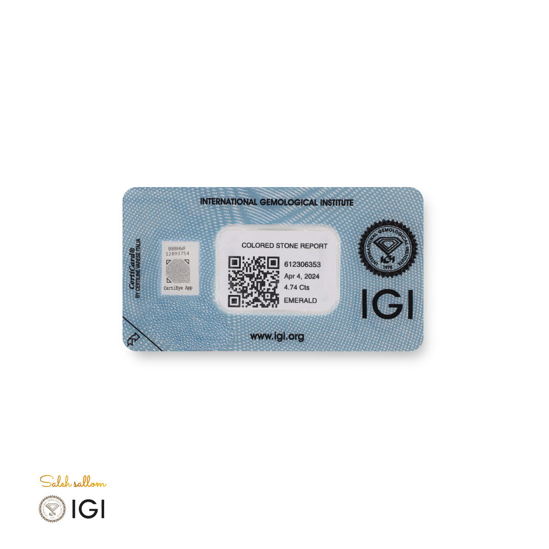 Natural Emerald – Certified by IGI | 4.74 Carats | Report No. 612306353