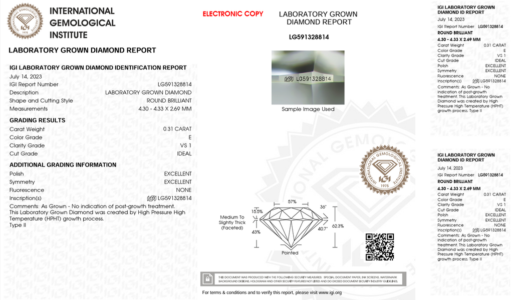 0.31 Carat E Color Lab Grown Diamond – Round Brilliant | IGI Certified-Saleh Sallom