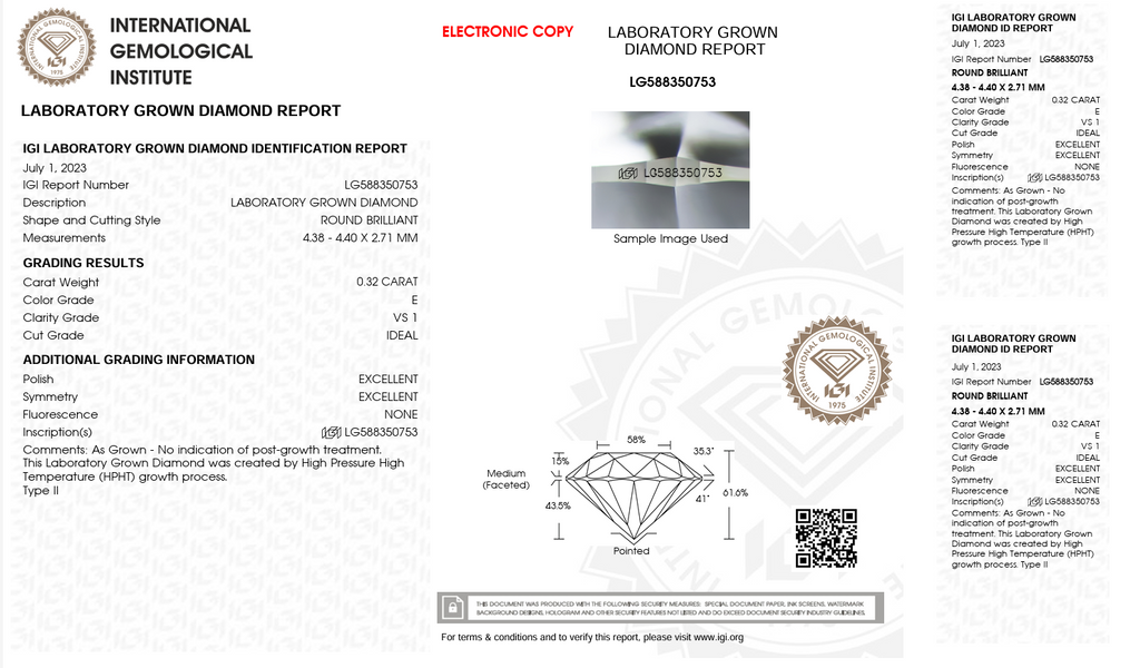 0.32 Carat E Color Lab Grown Diamond – Round Brilliant | IGI Certified-Saleh Sallom