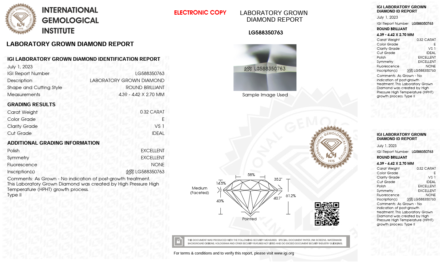 0.32 Carat E Color Lab Grown Diamond – Round Brilliant | IGI Certified-Saleh Sallom