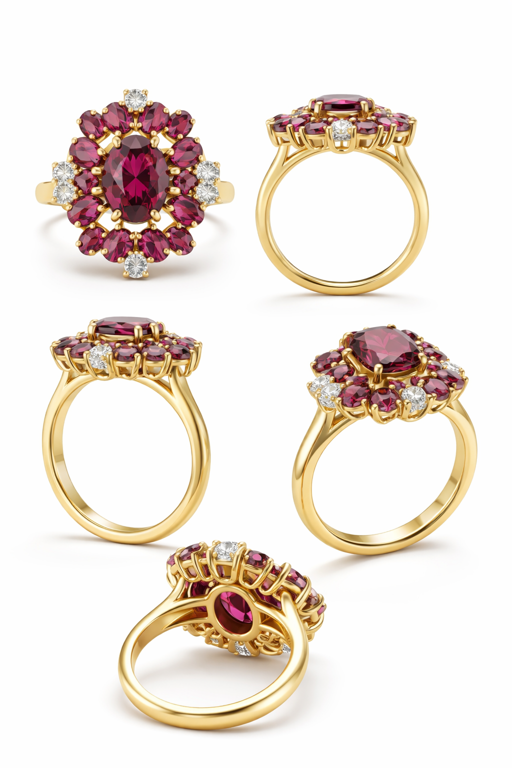 Imperial Crimson Bloom Ring – 18K White Gold Garnet & Diamond Statement Ring-Saleh Sallom