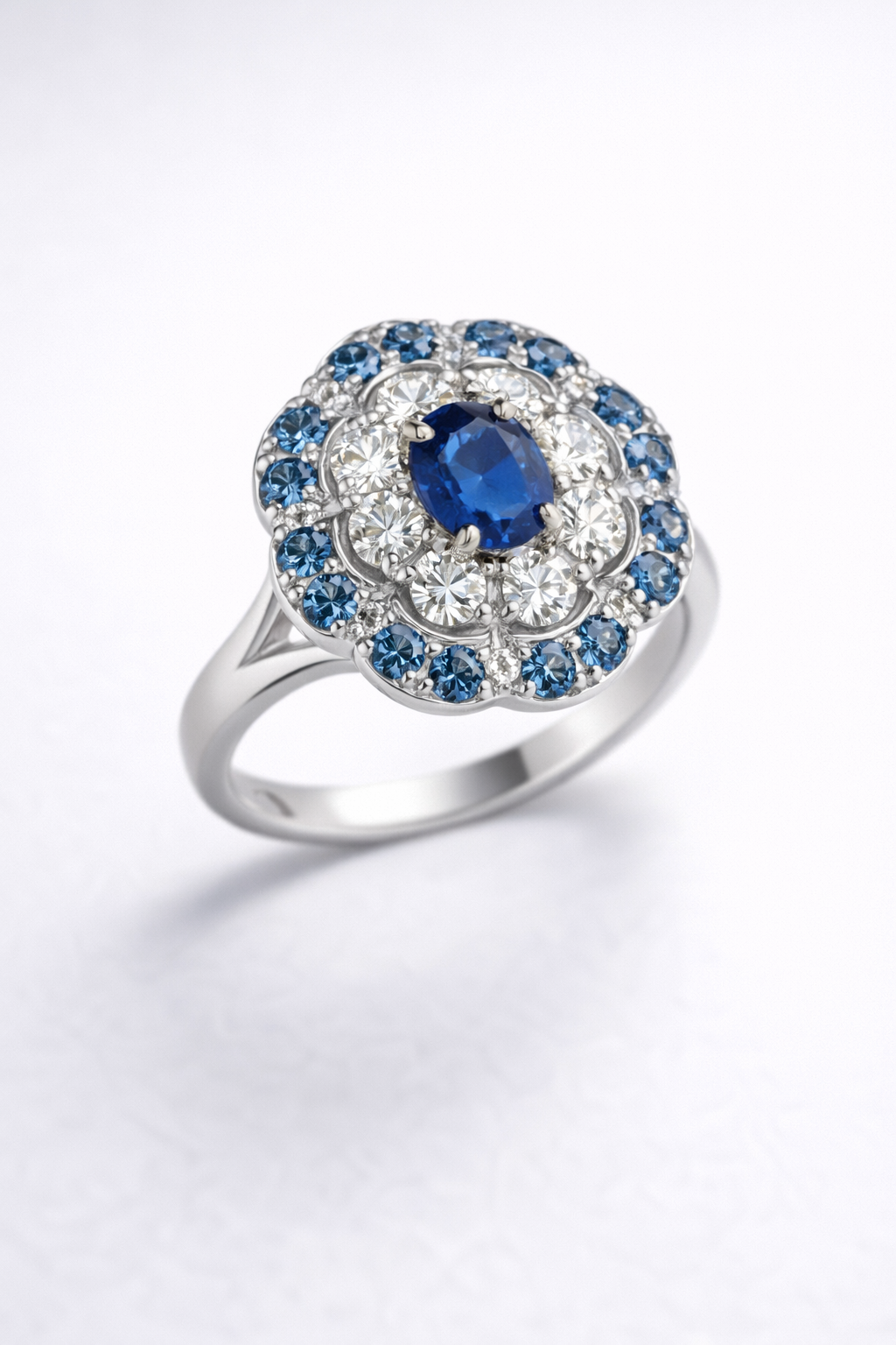 Natural Blue Sapphire & Diamond High Jewelry Ring in 18K White Gold (IGI Certified)-Saleh Sallom Main image