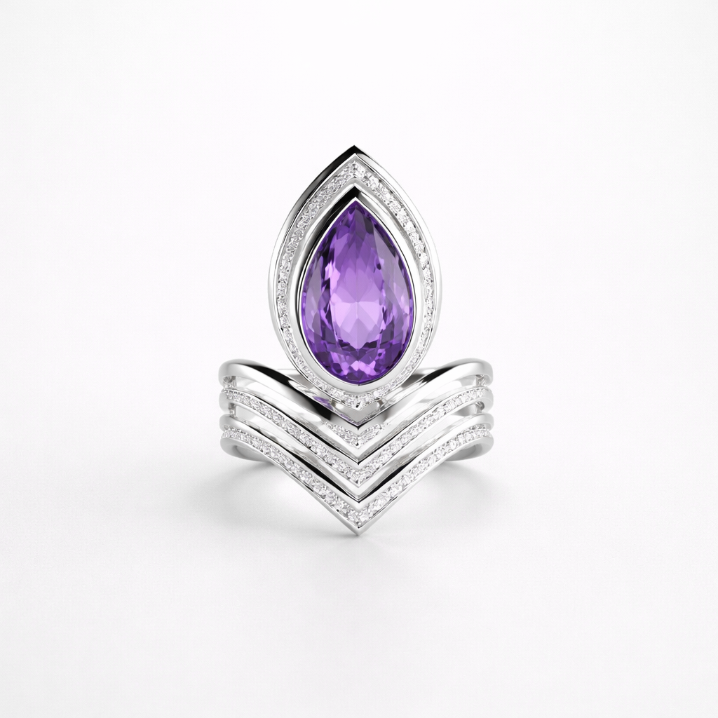 18K White Gold Amethyst & Diamond Ring – IGI Certified-Saleh Sallom