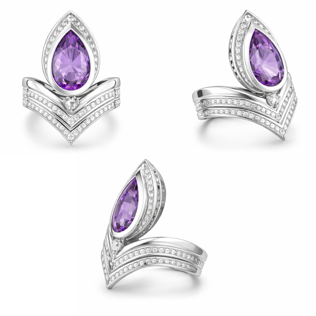 18K White Gold Amethyst & Diamond Ring – IGI Certified-Saleh Sallom