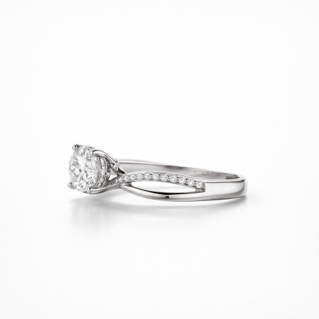 Elegant 1.1 CT Round Diamond Engagement Ring in 18K White Gold – IGI Certified-Saleh Sallom