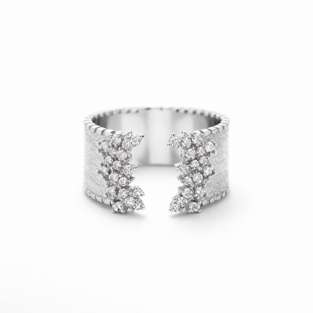 Natural Diamond Open Ring | 0.63 CT Natural Diamonds | 18K White Gold | IGI Certified | Saleh Sallom Jewelry