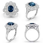 White Gold Diamond Halo Ring with Deep Blue Center Stone – IGI Certified-Saleh Sallom