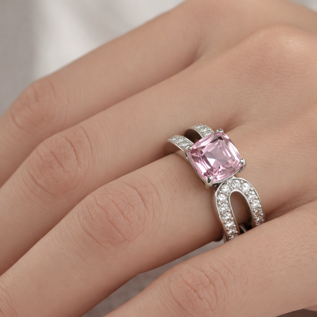 Emerald Cut Purple Tourmaline & Diamond Ring – 18K White Gold-Saleh Sallom