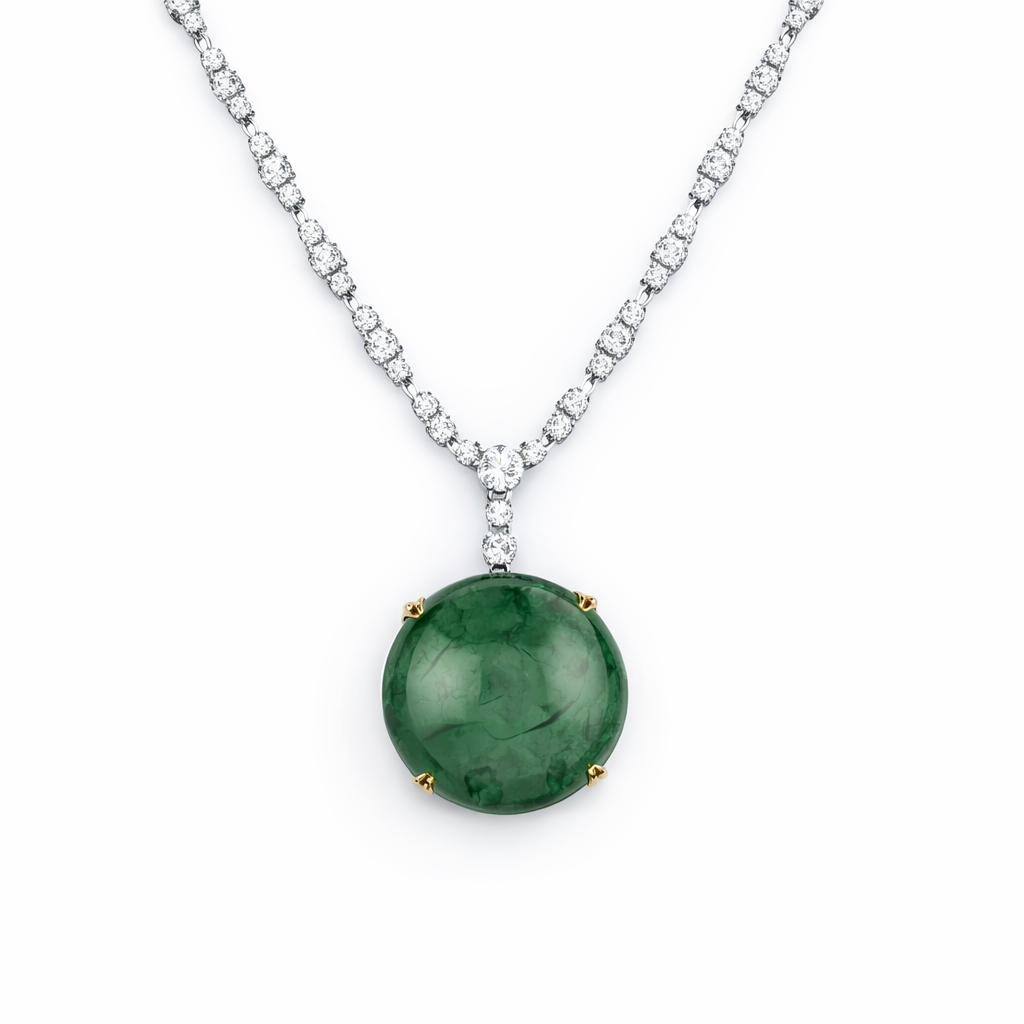 Natural Green Quartz & Diamond Statement Necklace | 48.53 CT Green Quartz | 4.20 CT Natural Diamonds | IGI Certified | 18K White Gold