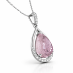 Pink Pear-Cut Gemstone & Diamond Drop Necklace in 18K White Gold-Saleh Sallom