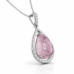 Pink Pear-Cut Gemstone & Diamond Drop Necklace in 18K White Gold-Saleh Sallom