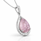Pink Pear-Cut Gemstone & Diamond Drop Necklace in 18K White Gold-Saleh Sallom