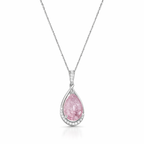 Pink Pear-Cut Gemstone & Diamond Drop Necklace in 18K White Gold-Saleh Sallom