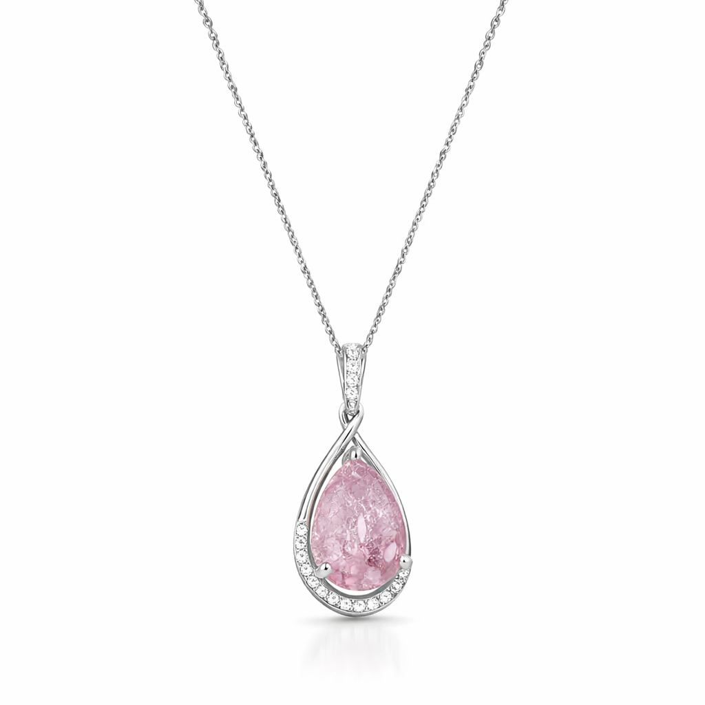 Pink Pear-Cut Gemstone & Diamond Drop Necklace in 18K White Gold-Saleh Sallom