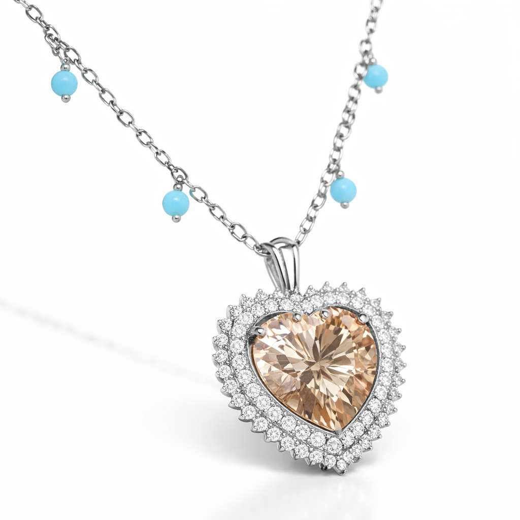 Heart-Shaped Diamond Halo Necklace in 18K White Gold-Saleh Sallom