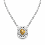 Oval Yellow Gemstone & Diamond Halo Necklace in 18K White Gold-Saleh Sallom
