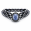 Three-Strand Natural Black Pearl Necklace with Blue Cabochon Center and Diamond Halo-Saleh Sallom