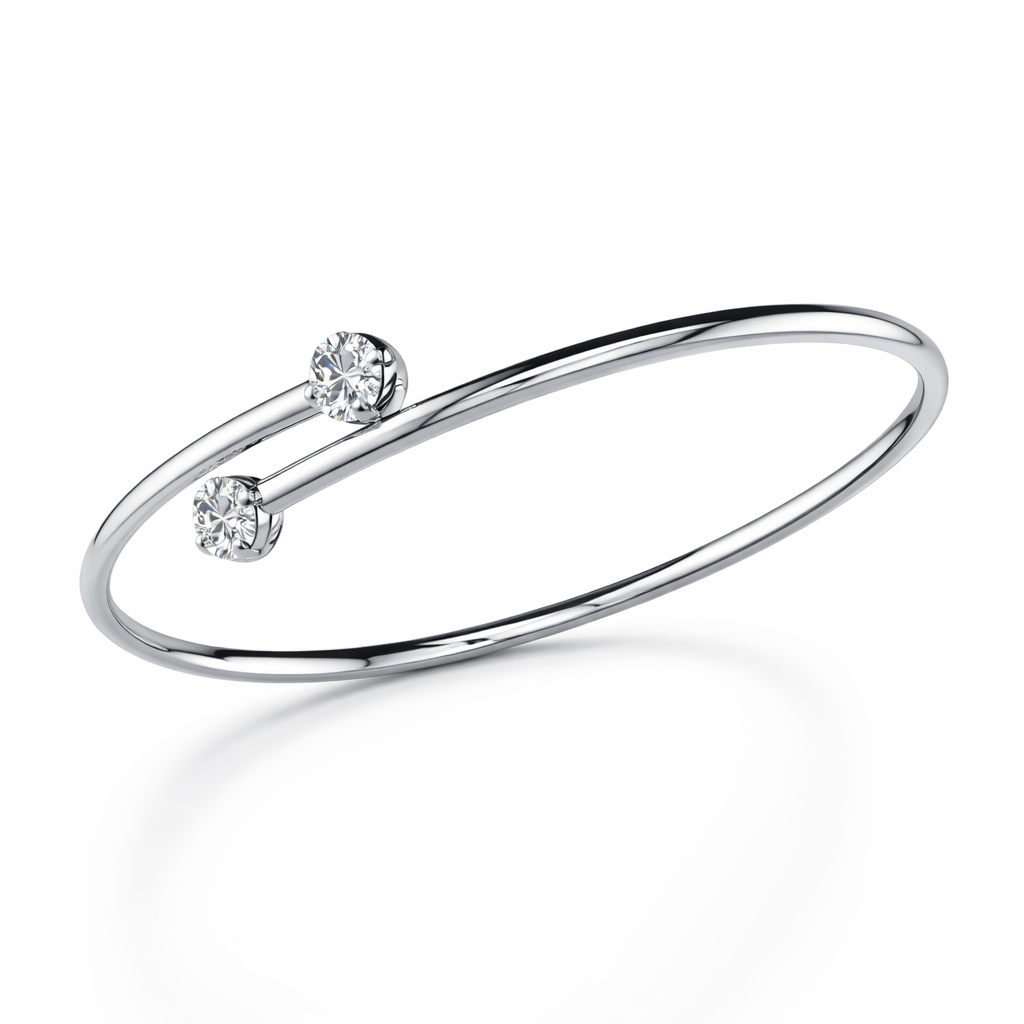Diamond Open Bangle Bracelet in White Gold-Saleh Sallom