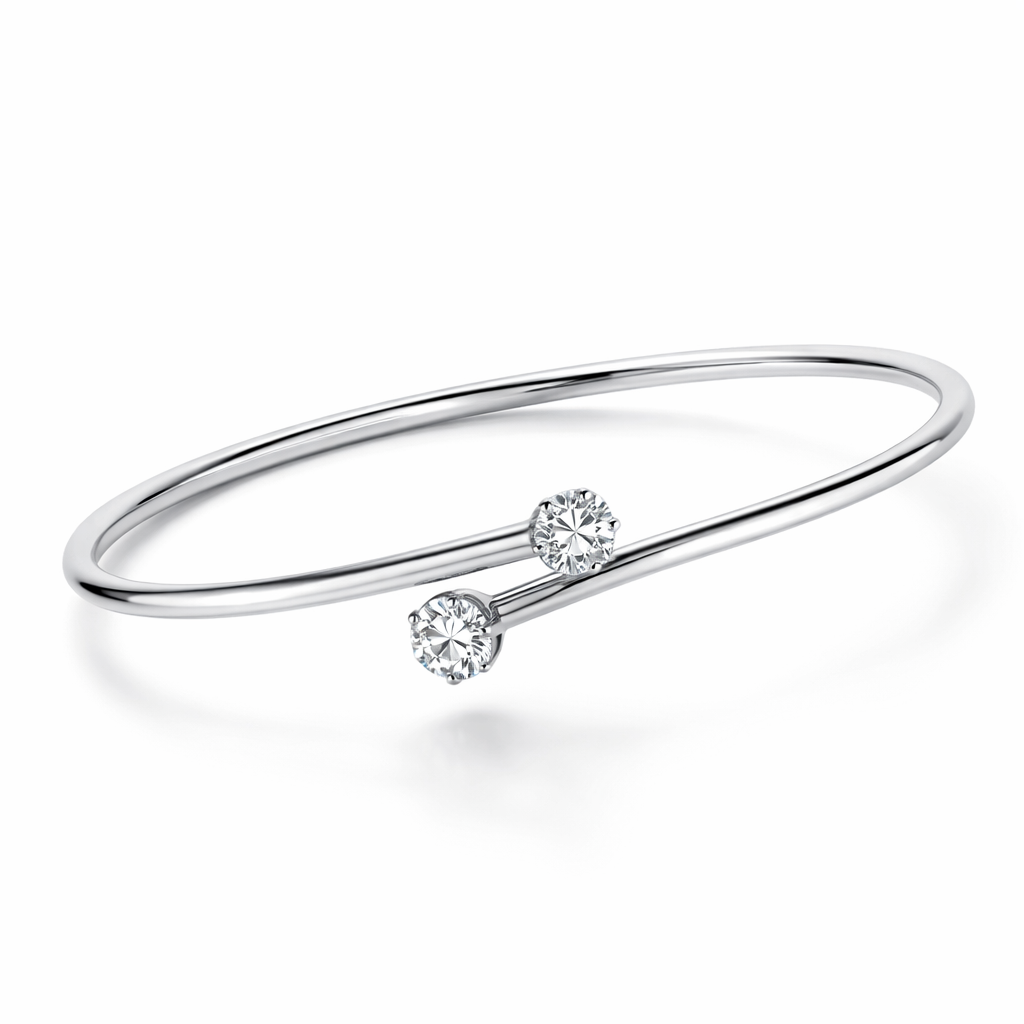 Diamond Open Bangle Bracelet in White Gold-Saleh Sallom