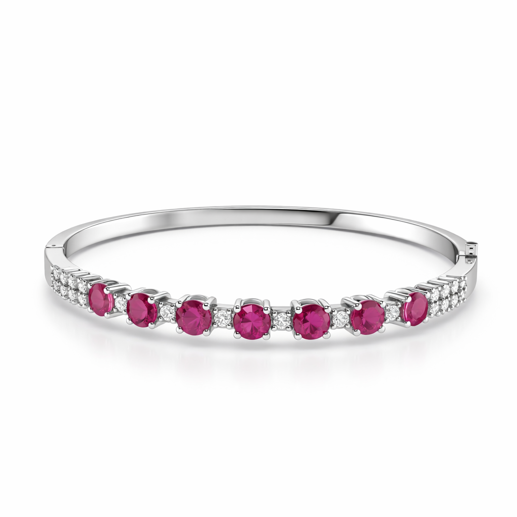 Ruby & Diamond Line Bangle in 18K White Gold-Saleh Sallom