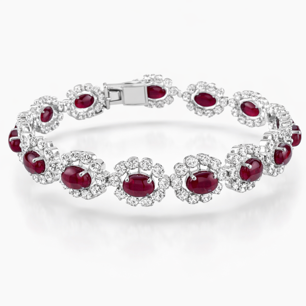 Oval Ruby & 4.00 CT Diamond Halo Bracelet in White Gold-Saleh Sallom
