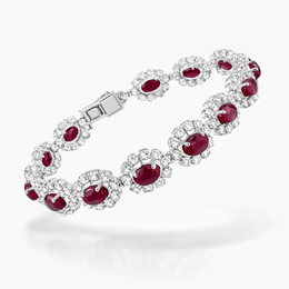 Oval Ruby & 4.00 CT Diamond Halo Bracelet in White Gold-Saleh Sallom