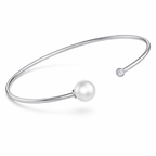 Open Pearl & Diamond Bangle Bracelet in White Gold-Saleh Sallom