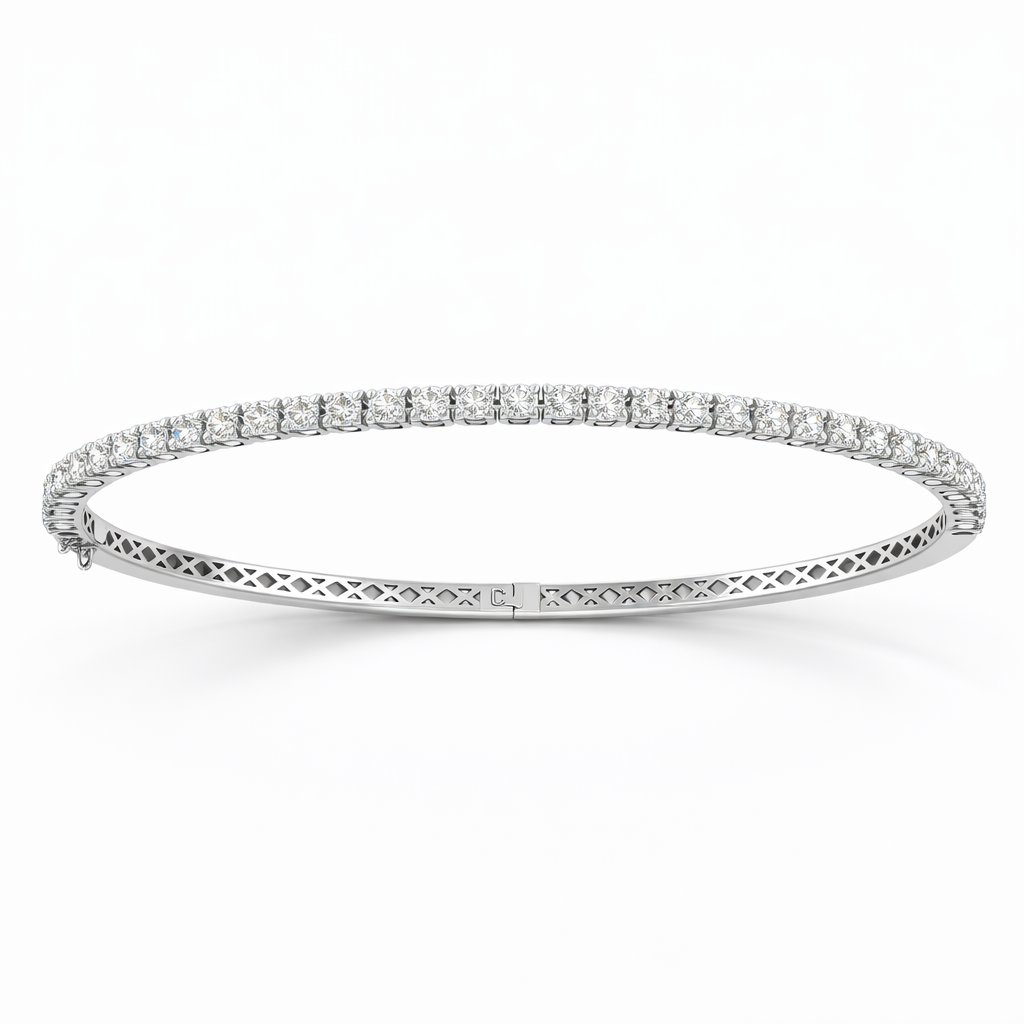 Diamond Tennis Bangle Bracelet in 18K White Gold-Saleh Sallom Main image
