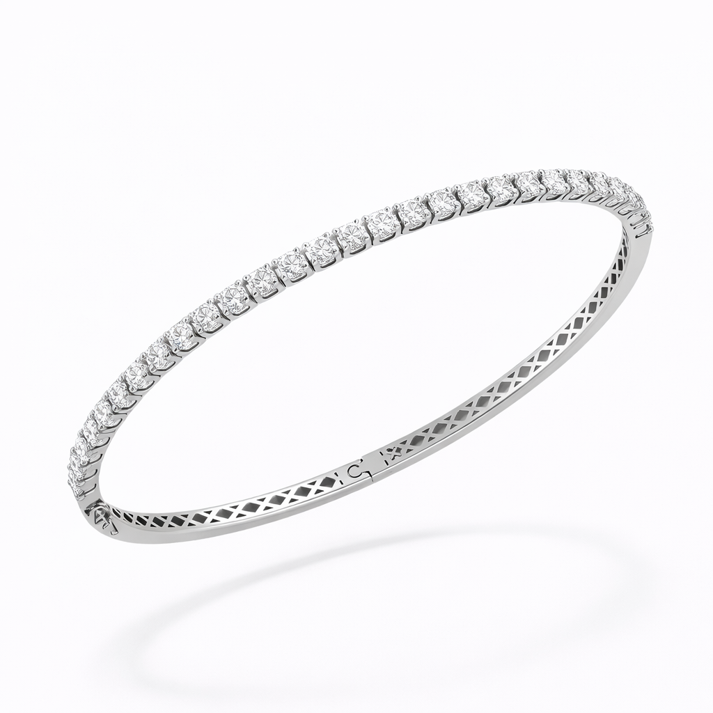 Diamond Tennis Bangle Bracelet in 18K White Gold-Saleh Sallom