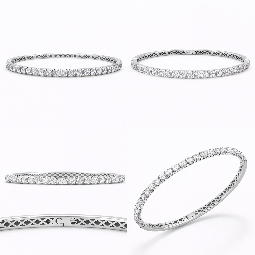 Diamond Tennis Bangle Bracelet in 18K White Gold-Saleh Sallom